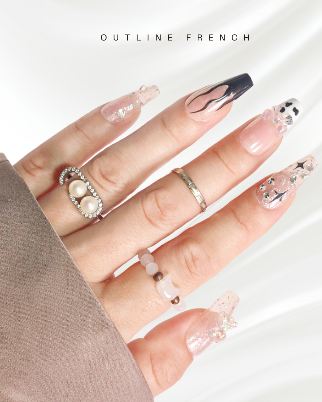 Glam Rock – sett med 10 lange ballerinaformede løsnegler